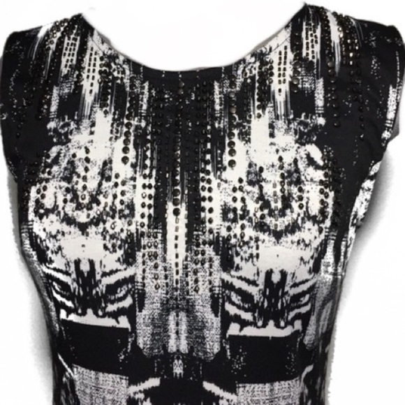 H&M Black & White Bodycon Stretch Shift Dress With Studs Size S - Picture 4 of 13